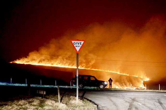 A wildfire rages near Marsden, West Yorkshire