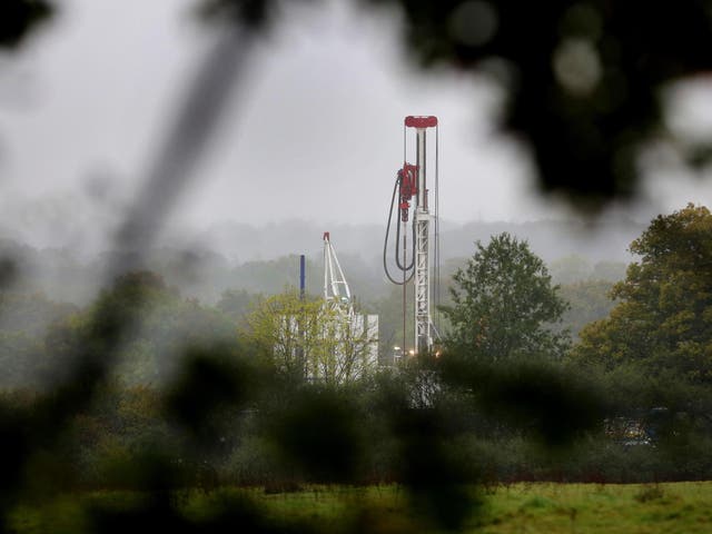 A view of the exploratory drilling rig on the Horse Hill Developments site in Horley, Surrey