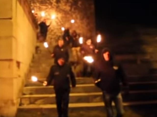 A screengrab from a video showing far-right groups marching in Nuremberg