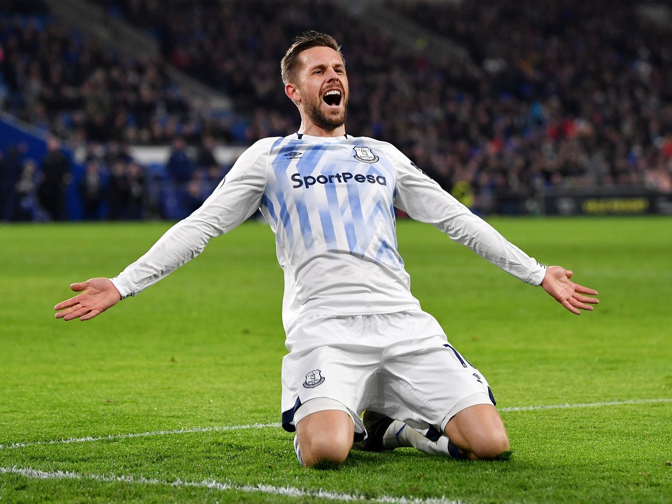 Gylfi Sigurdsson of Everton celebrates as he scores