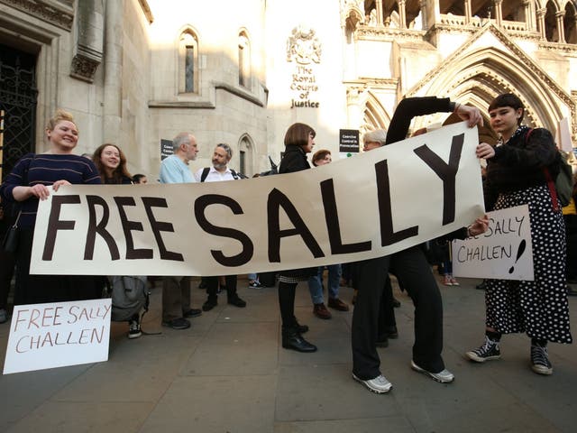 Supporters of Sally Challen outside the Royal Courts of Justice, London, where her 'landmark' murder conviction challenge is being heard