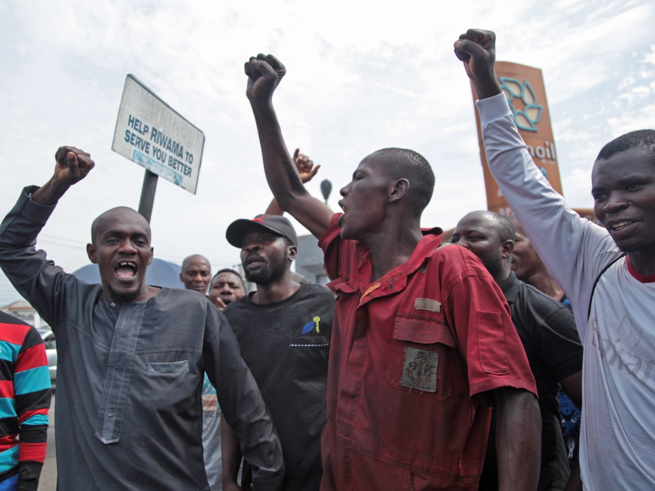 Protesters in Port Harcourt demonstrate against the result of Nigeria's presidential election