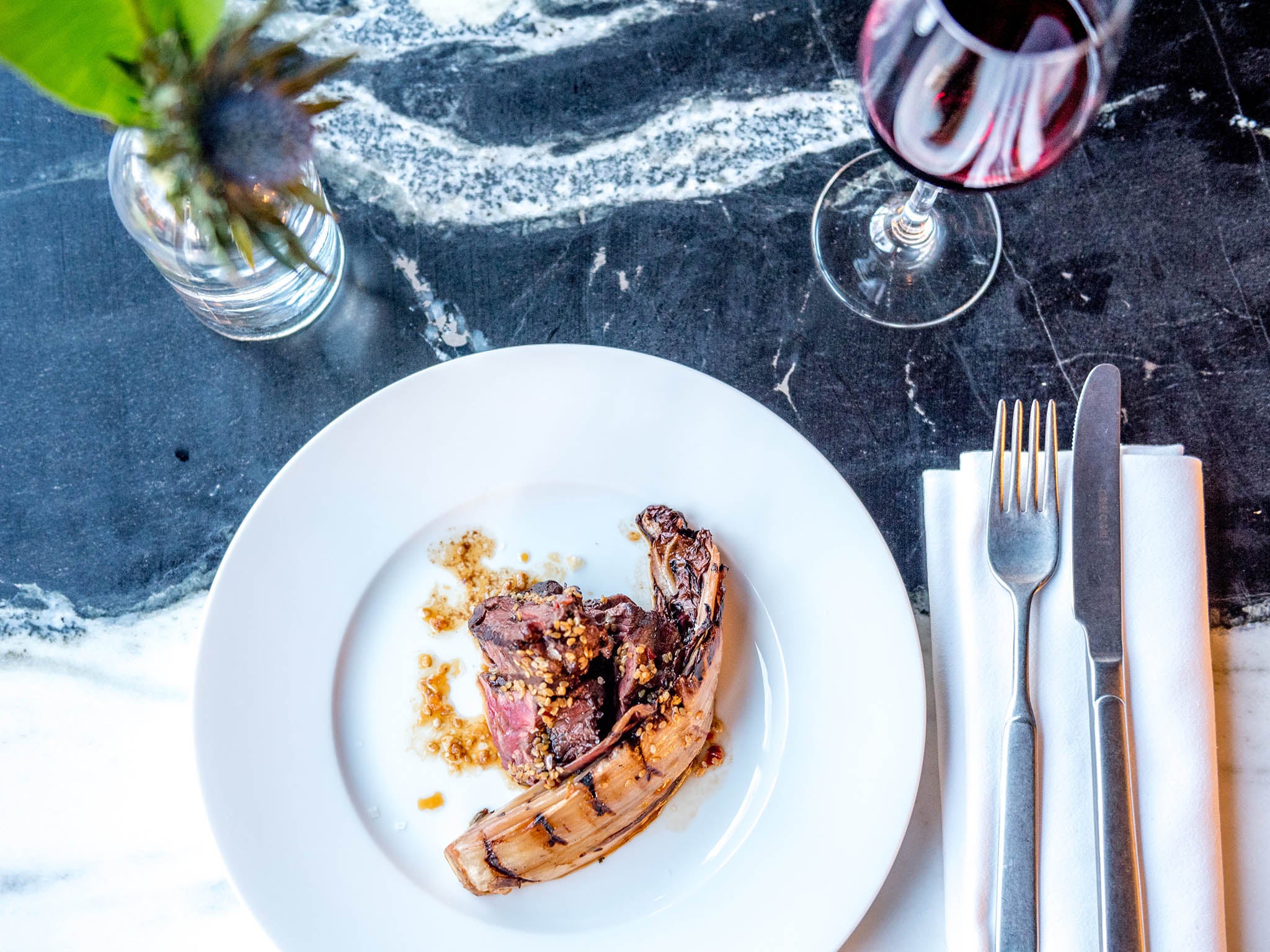 Beef onglet served with a braised chunk of radicchio leaves