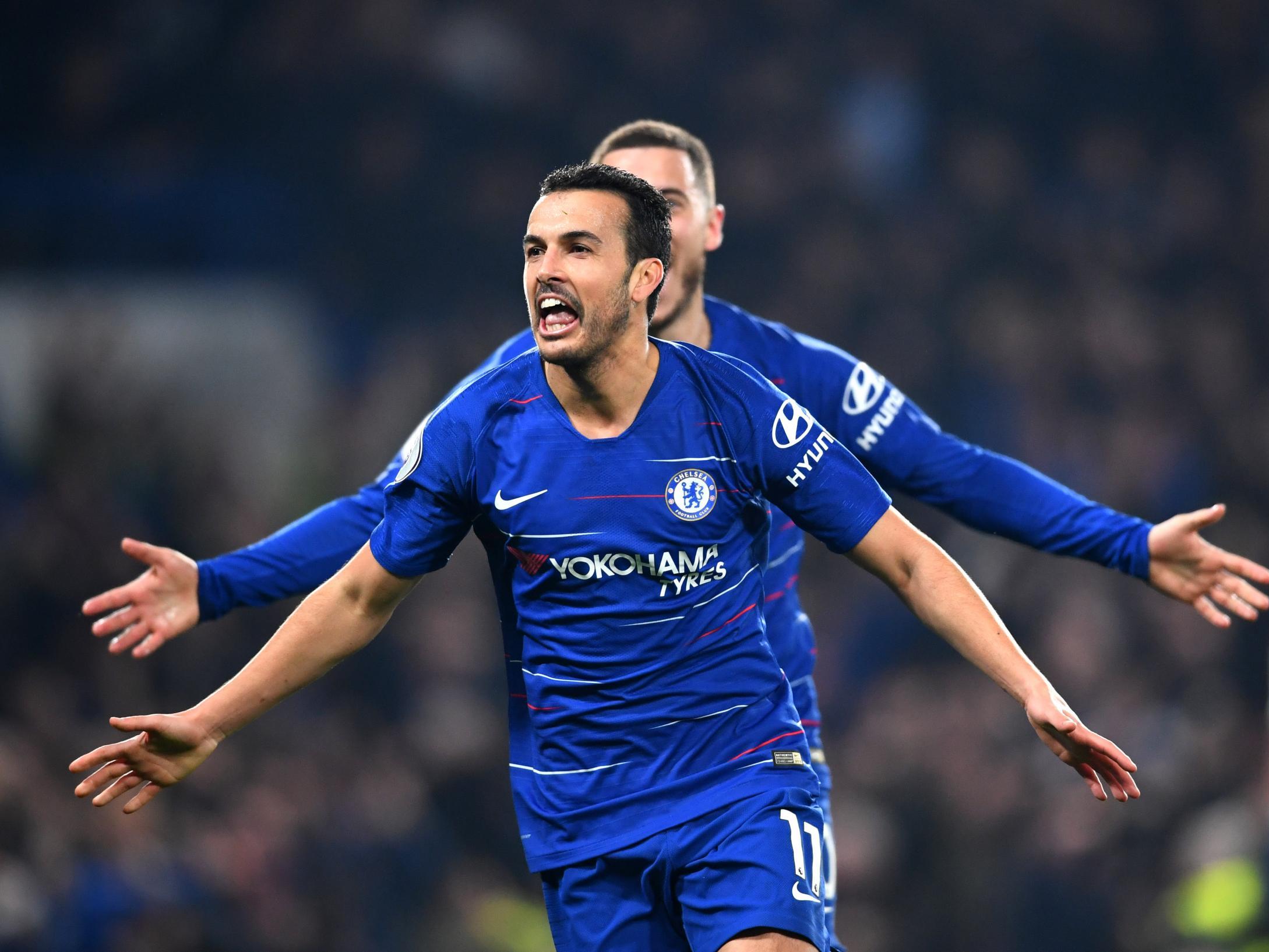 Pedro celebrates breaking the deadlock at Stamford Bridge