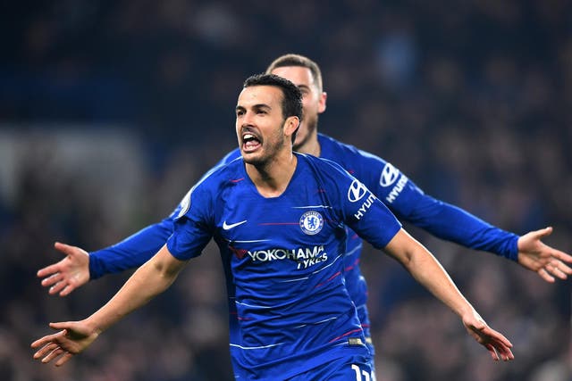 Pedro celebrates breaking the deadlock at Stamford Bridge