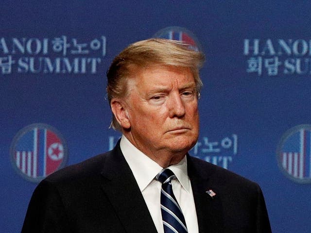 President Donald Trump during a news conference after his summit with North Korean leader Kim Jong Un, at the JW Marriott Hotel in Hanoi, Vietnam, on 28 February