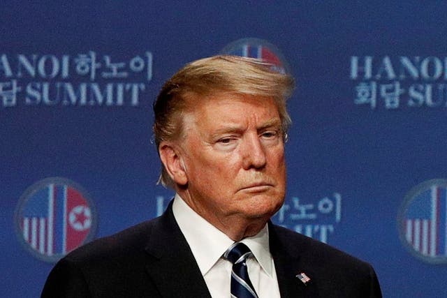 President Donald Trump during a news conference after his summit with North Korean leader Kim Jong Un, at the JW Marriott Hotel in Hanoi, Vietnam, on 28 February