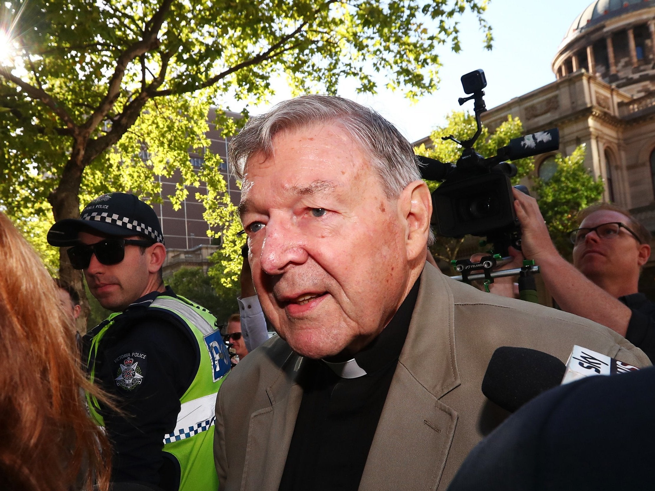 Pell arrives at Melbourne’s county court on Wednesday (Getty)
