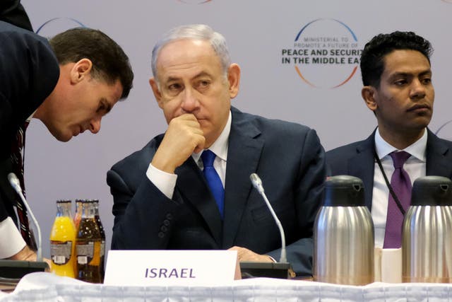 Israeli Prime Minister Benjamin Netanyahu attends the opening session of a conference on the Middle East in Warsaw, Poland