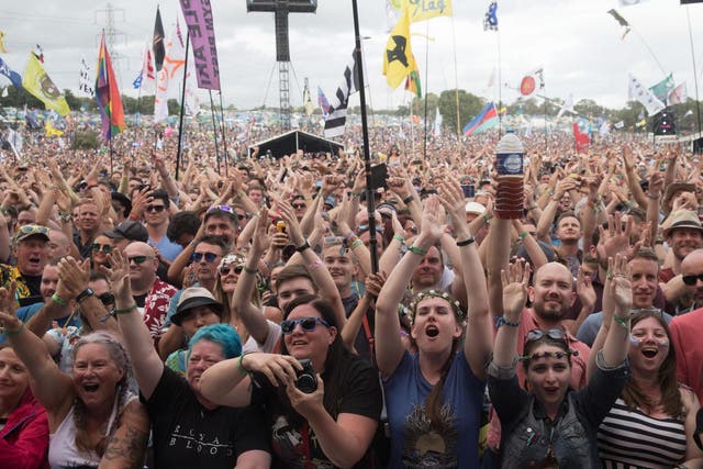 Fans cheer at Glastonbury in 2017