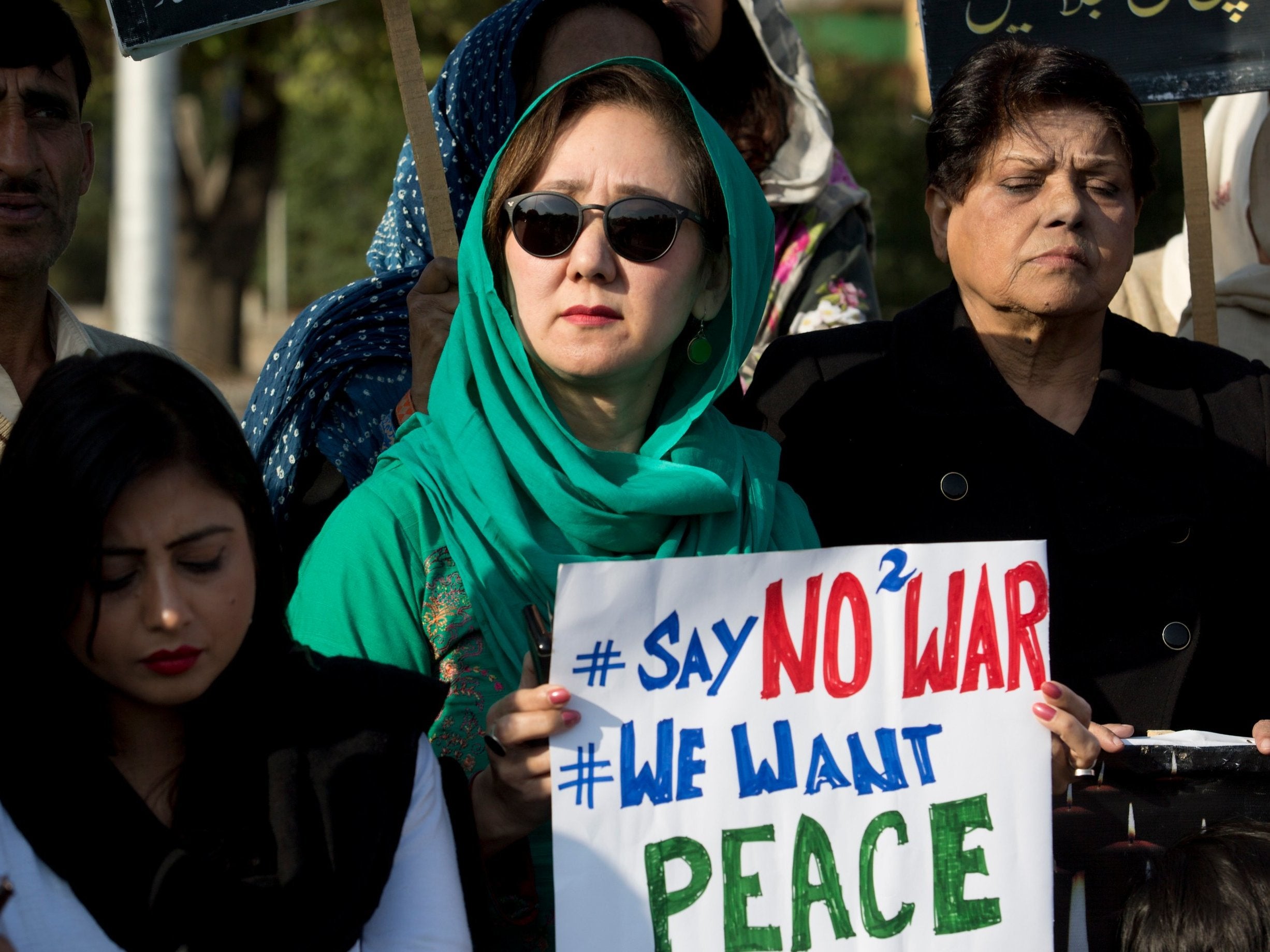 Activists of Pakistan-India Peoples’ Forum for Peace and Democracy rally against any escalation of tension in Islamabad on Thursday