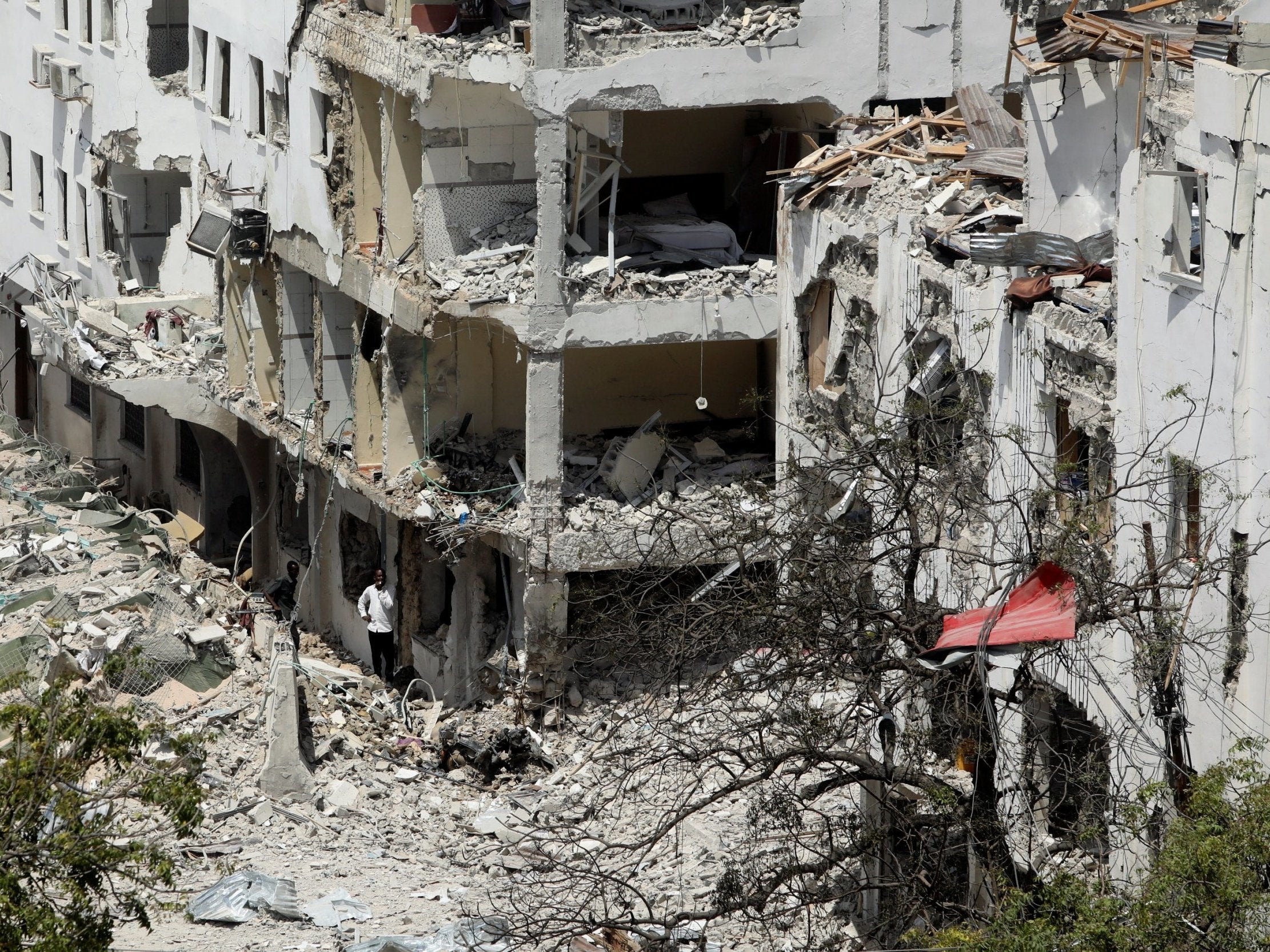 Buildings damaged at the scene where a suicide car bomb exploded in Mogadishu