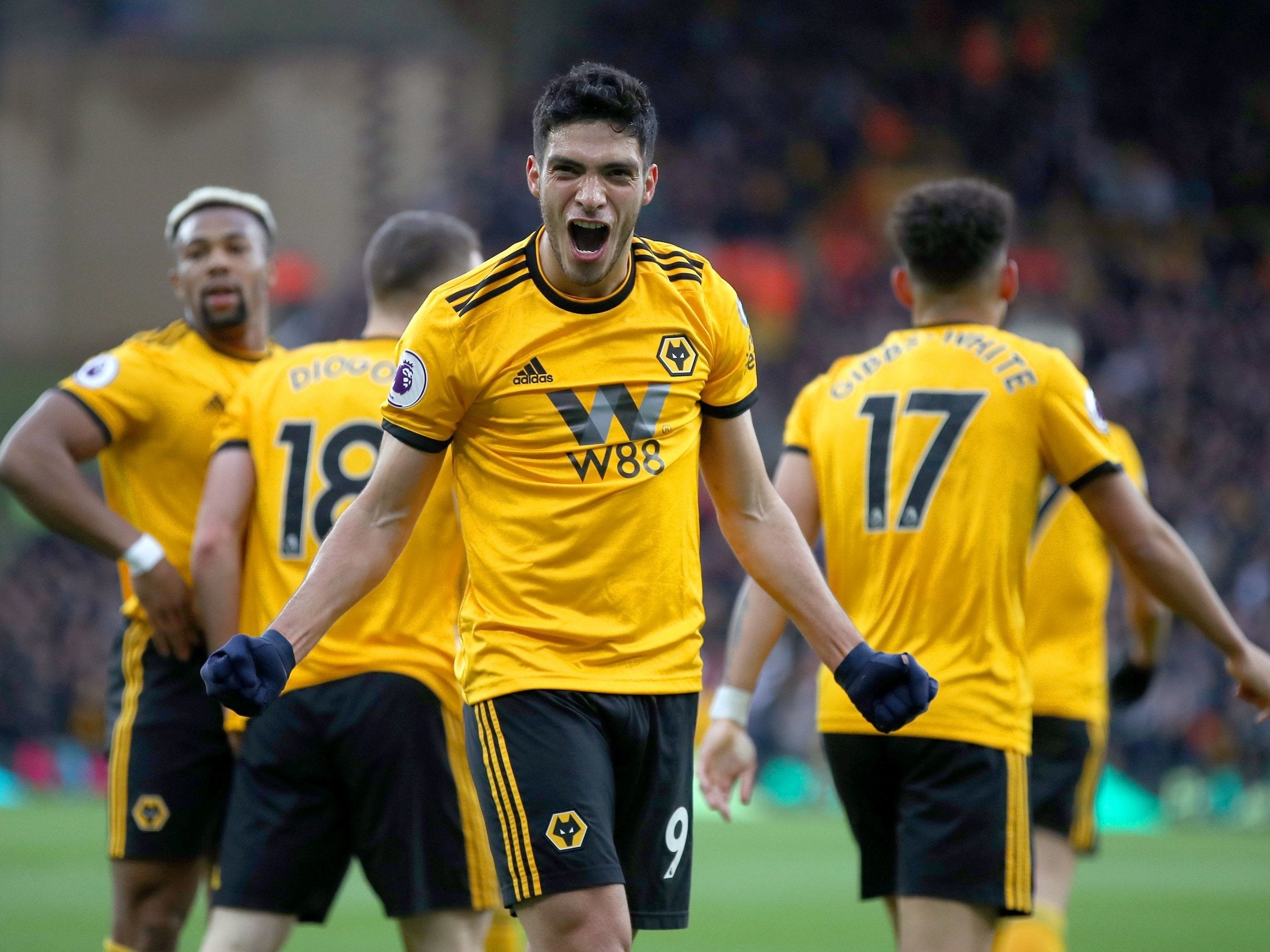 Raul Jimenez celebrates scoring Wolverhampton's second in the 2-0 victory over Cardiff City