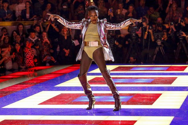 Grace Jones danced down the runway to her 1981 hit Pull Up to the Bumper for the show's finale