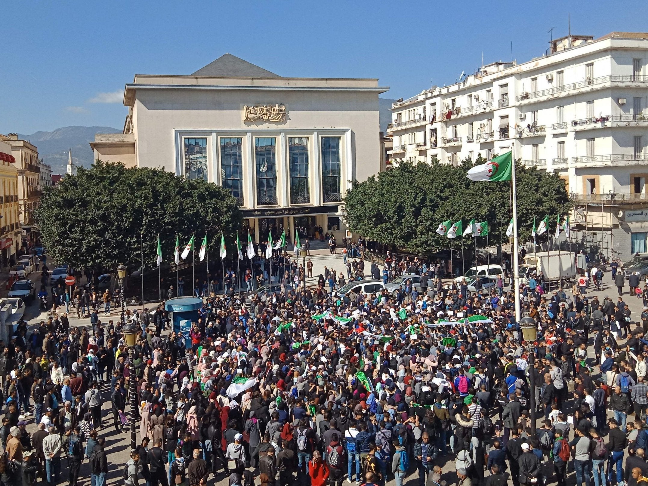Algerians participate in a protest rally against ailing president’s bid for a fifth term in power, in the northeastern city of Annaba