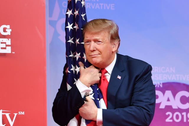 Donald Trump hugged the American flag and referred to the Russia investigation as 'bullshit' at CPAC this weekend