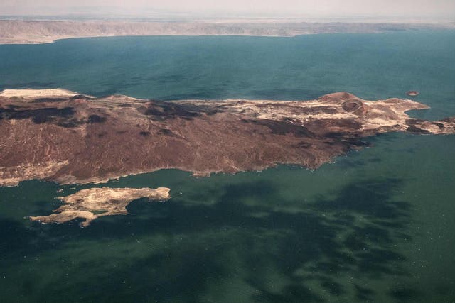An aerial image shows a part of Lake Turkana, Kenya