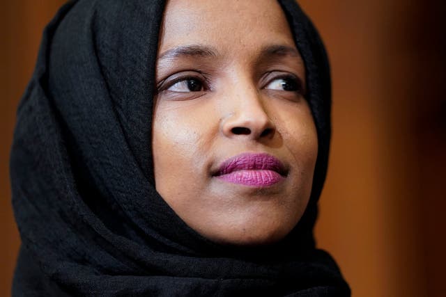 Ilhan Omar listens to lawmakers on Capitol Hill on 26 February
