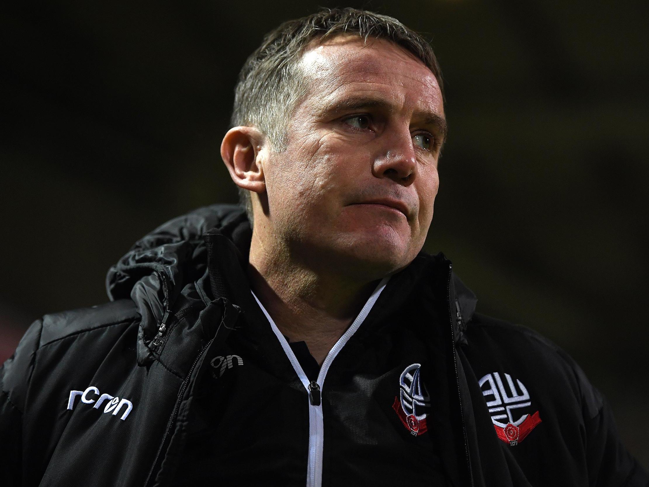 Phil Parkinson looks during Bolton's clash with West Brom