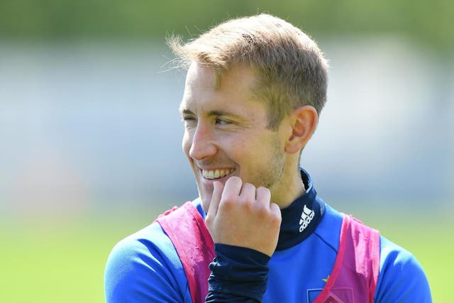 Lewis Holtby of Hamburger SV looks happy during a training session
