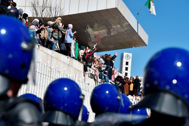Algerian students demonstrate at Algiers' school of medicine against ailing President Abdelaziz Bouteflika's bid for a fifth term.