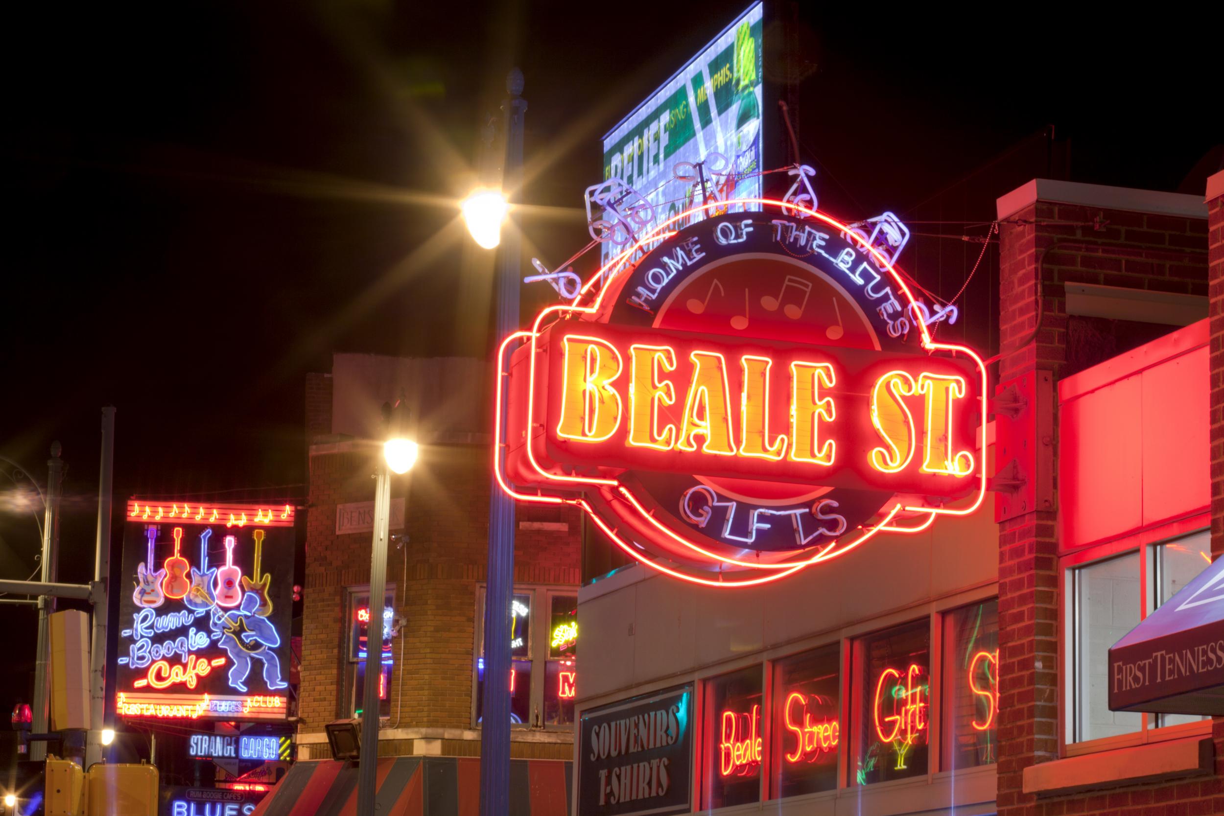 The bright lights of Beale Street in Memphis
