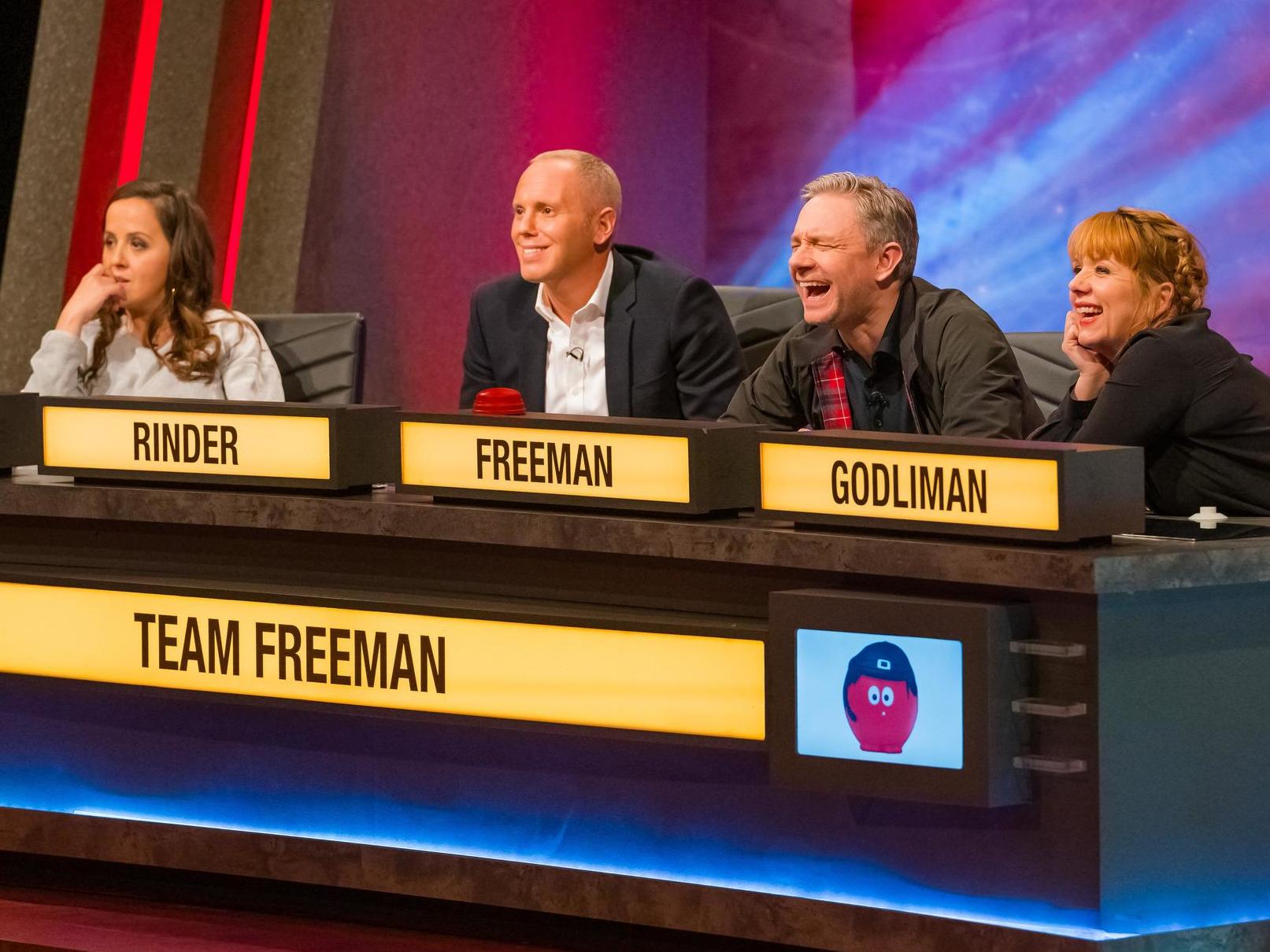 Kerry Godliman, right, with Luisa Omielan, Robert Rinder and Martin Freeman on ‘Comic Relief Does University Challenge’