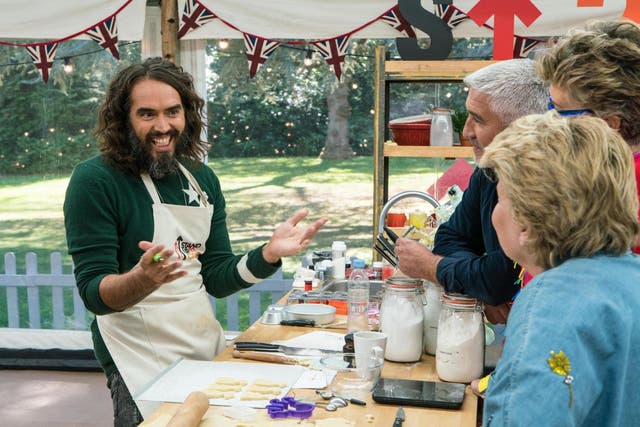 Russell Brand with Paul, Prue and Sandi on 'Bake Off'