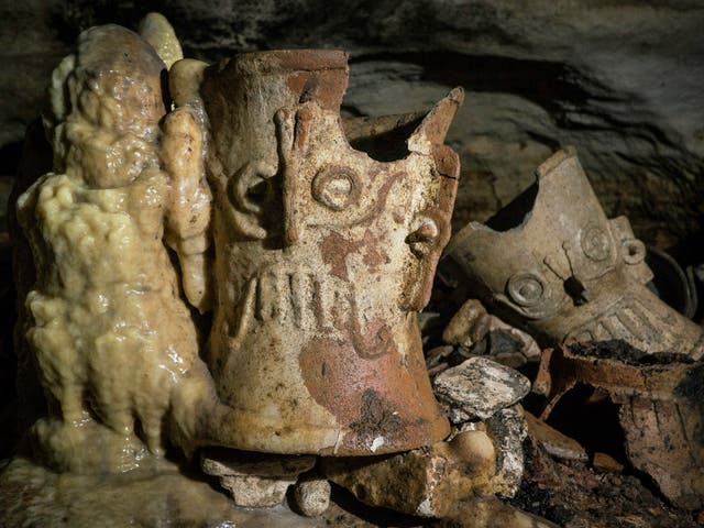 Ceramics in the newly-discovered cave at Chichen Itza