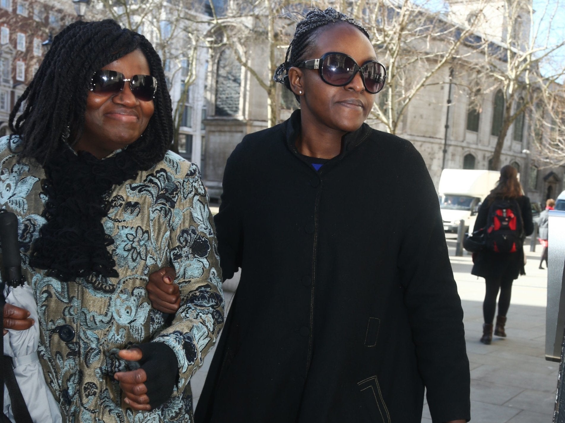 Fiona Onasanya (right) arriving at the Royal Courts of Justice yesterday
