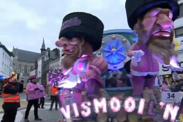 Carnival float features caricatures of grinning Jews stood atop piles of money in Belgian city of Aalst