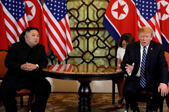Falling out: Donald Trump and Kim Jong-un at a summit in February