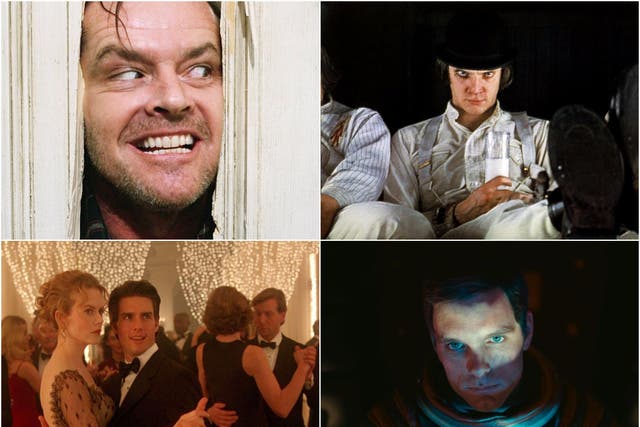 Clockwise from top right: The Shining, A Clockwork Orange, 2001: A Space Odyssey, and Eyes Wide Shut