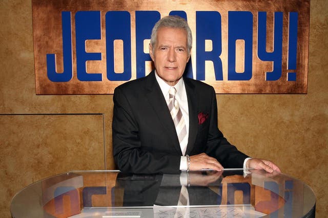 Host Alex Trebek poses on the set at Sony Pictures for the 28th Season Premiere of the television show 'Jeopardy' on 20 September 2011 in Culver City, California