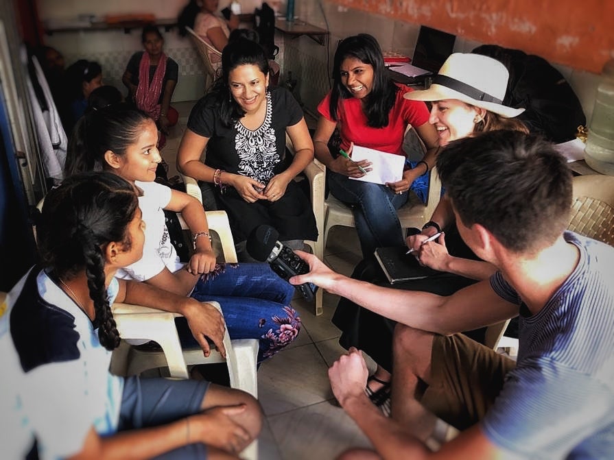 Isabelle interviewing Bhavani (first left) and Shama (second left)