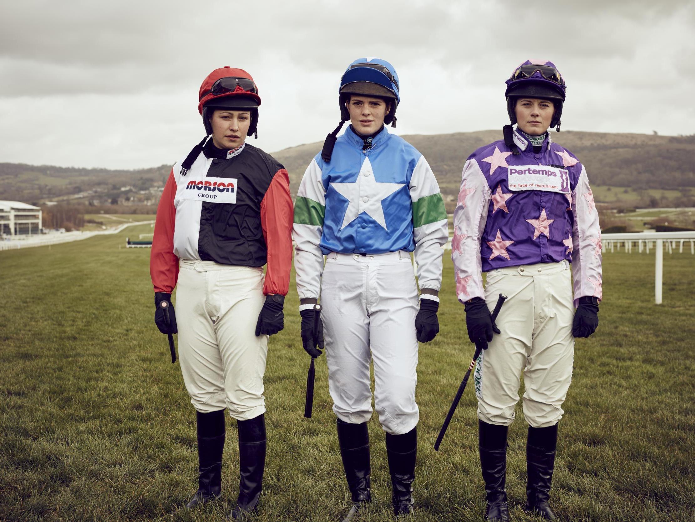 Harriet Tucker [L], Lizzie Kelly and Bridget Andrews [R] were three of the four female jockeys to win a race at the Festival last year