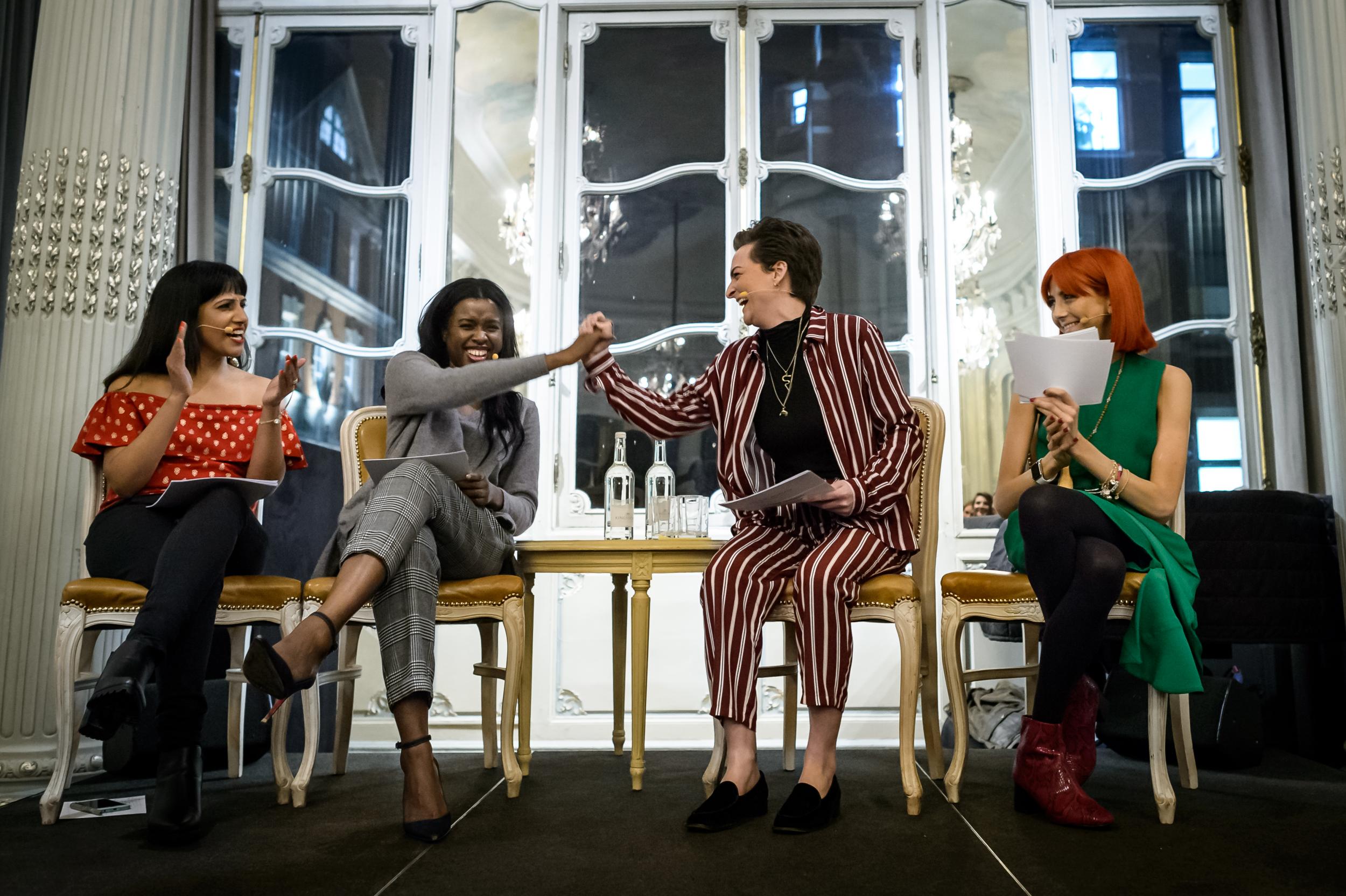 Sangeeta Pillai, June Sarpong, Lisa Luxx and Scarlett Curtis at the launch event for podcast 'To The Woman'