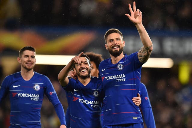 Chelsea celebrate their opening goal of the night