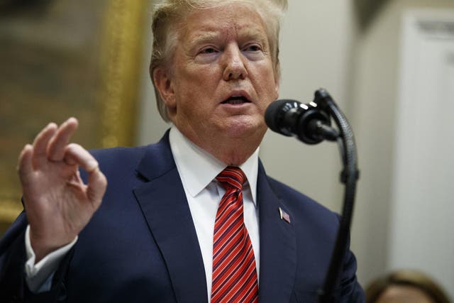 President Donald Trump speaks during a signing ceremony for an executive order on a "National Roadmap to Empower Veterans and End Veteran Suicide," in the Roosevelt Room of the White House, Tuesday, March 5, 2019, in Washington.