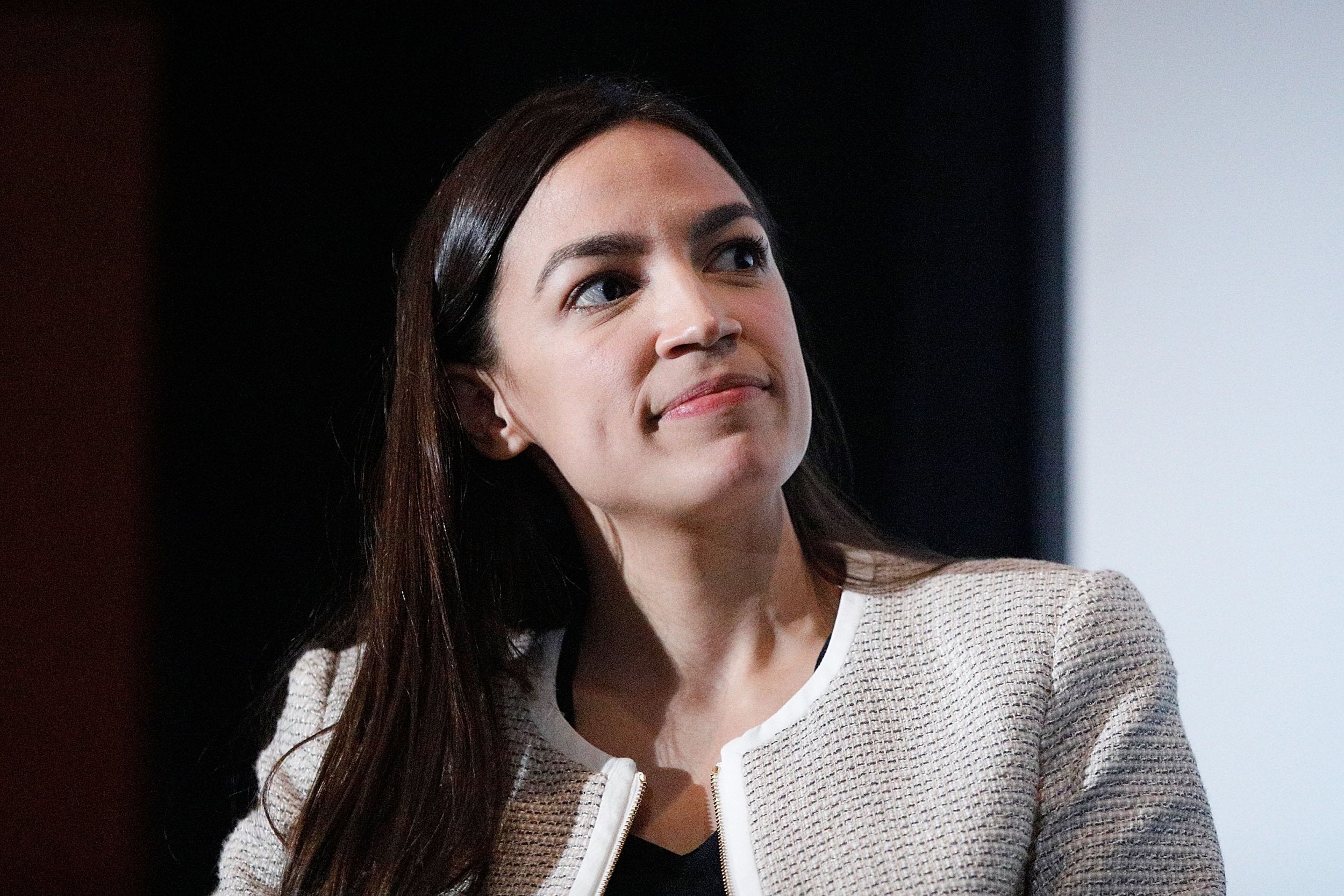 Alexandria Ocasio-Cortez on stage during the 2019 Athena Film Festival closing night film