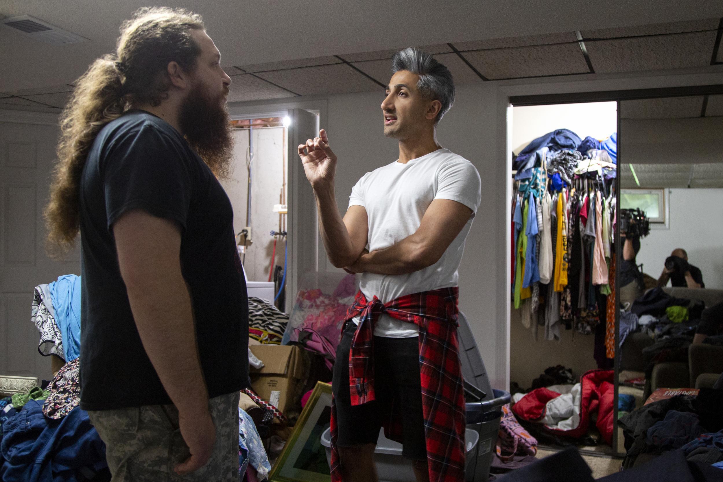 Tan France with one of the heroes of ‘Queer Eye’ season three (Netflix)