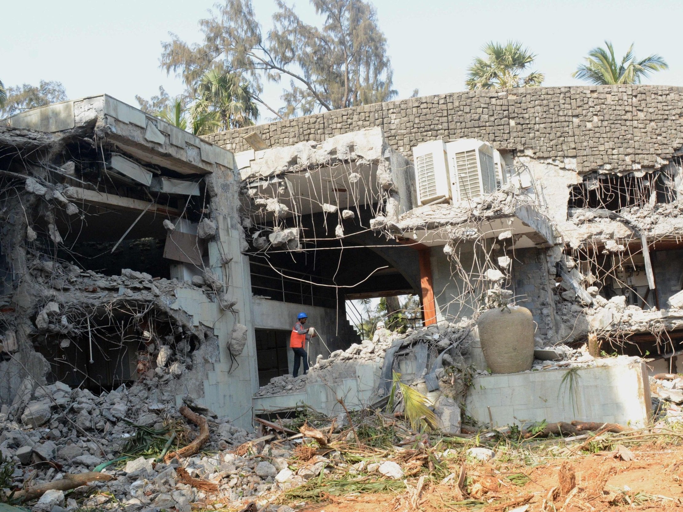 The remains of the structure of Nirav Modi's mansion are seen in Alibaug, off Mumbai's coast.