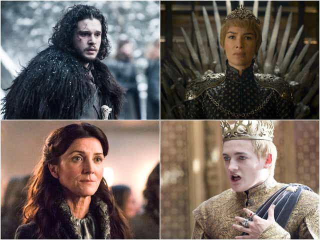 Clockwise from top right: Jon Snow, Cersei Lannister, Joffrey Baratheon, and Catelyn Stark