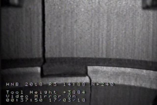 Video footage has emerged of cracks found in the bricks of a nuclear reactor at Hunterston B power plant in Ayrshire, Scotland.
