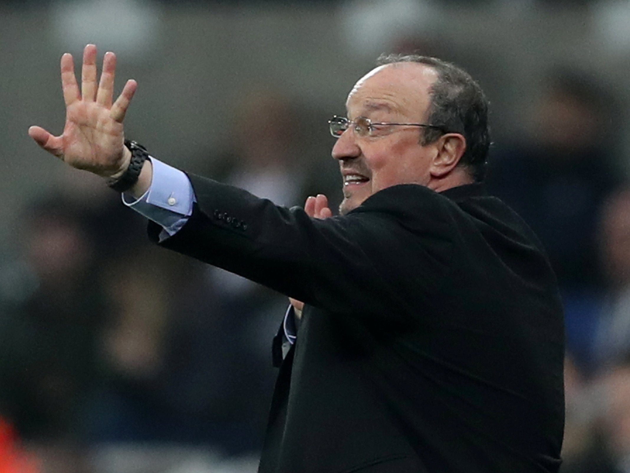 Newcastle United manager Rafael Benitez gestures during the match