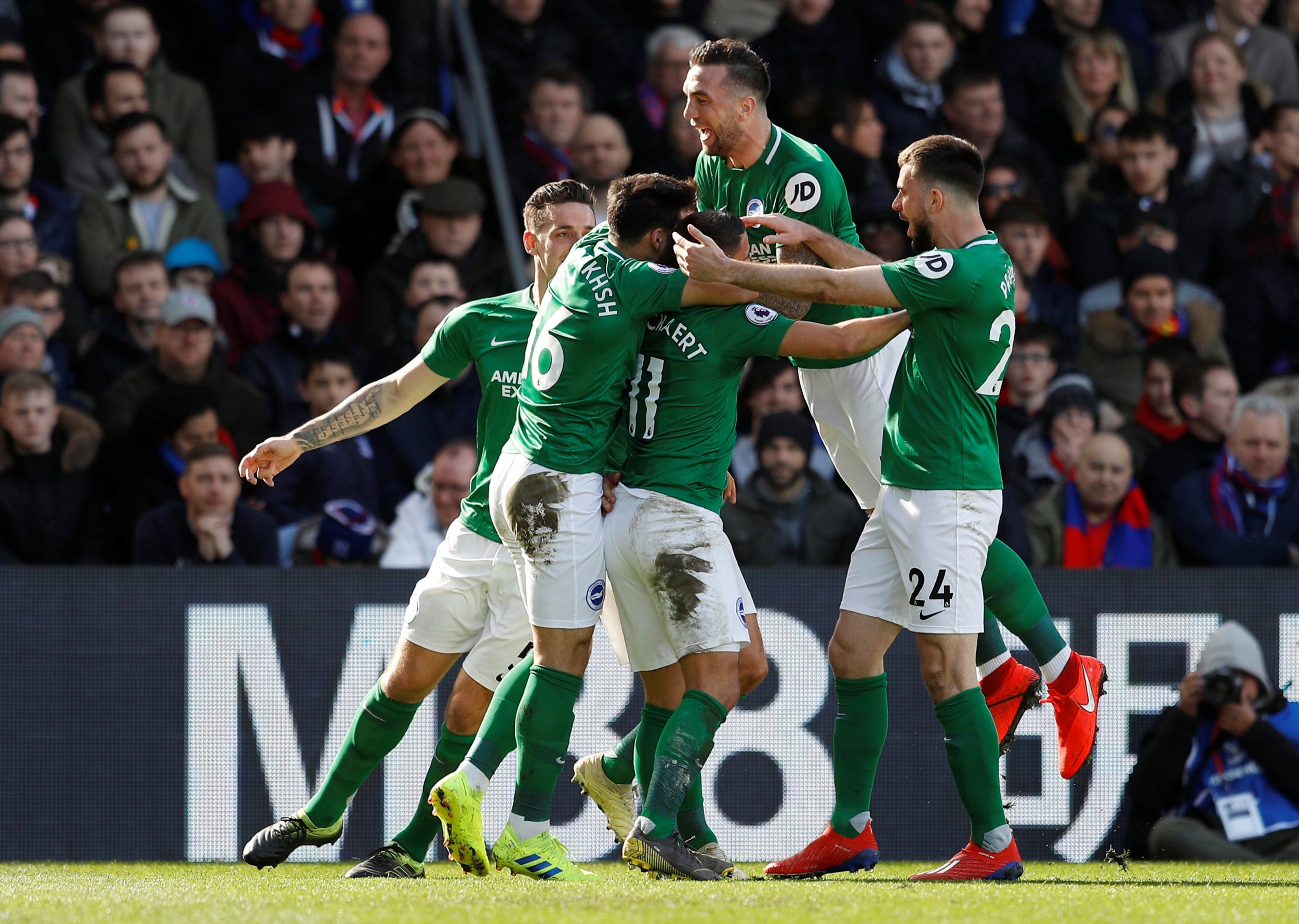 Brighton celebrate Glenn Murray's opener (Reuters)