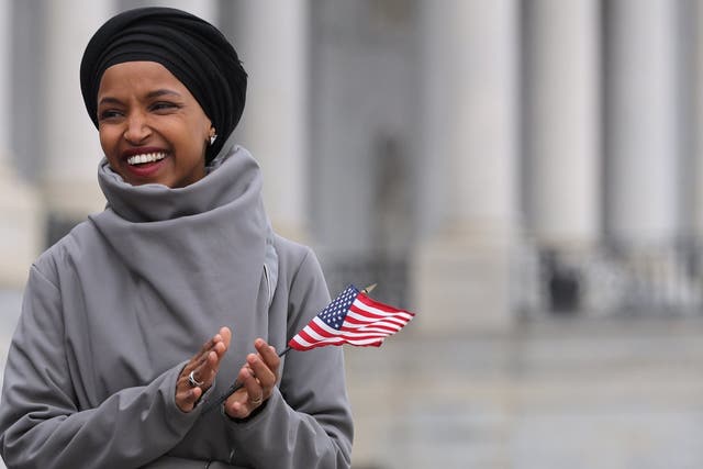 Pictured: Ilhan Omar who sparked turmoil with her criticisms of Israel and suggestions that Israel's supporters wanted lawmakers to pledge "allegiance" to a foreign country.