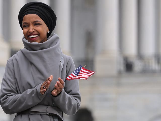 Pictured: Ilhan Omar who sparked turmoil with her criticisms of Israel and suggestions that Israel's supporters wanted lawmakers to pledge "allegiance" to a foreign country.