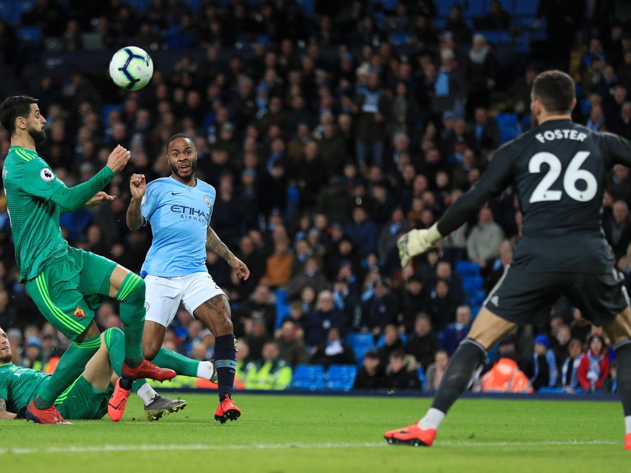 Raheem Sterling’s controversial first goal was overruled by the referee