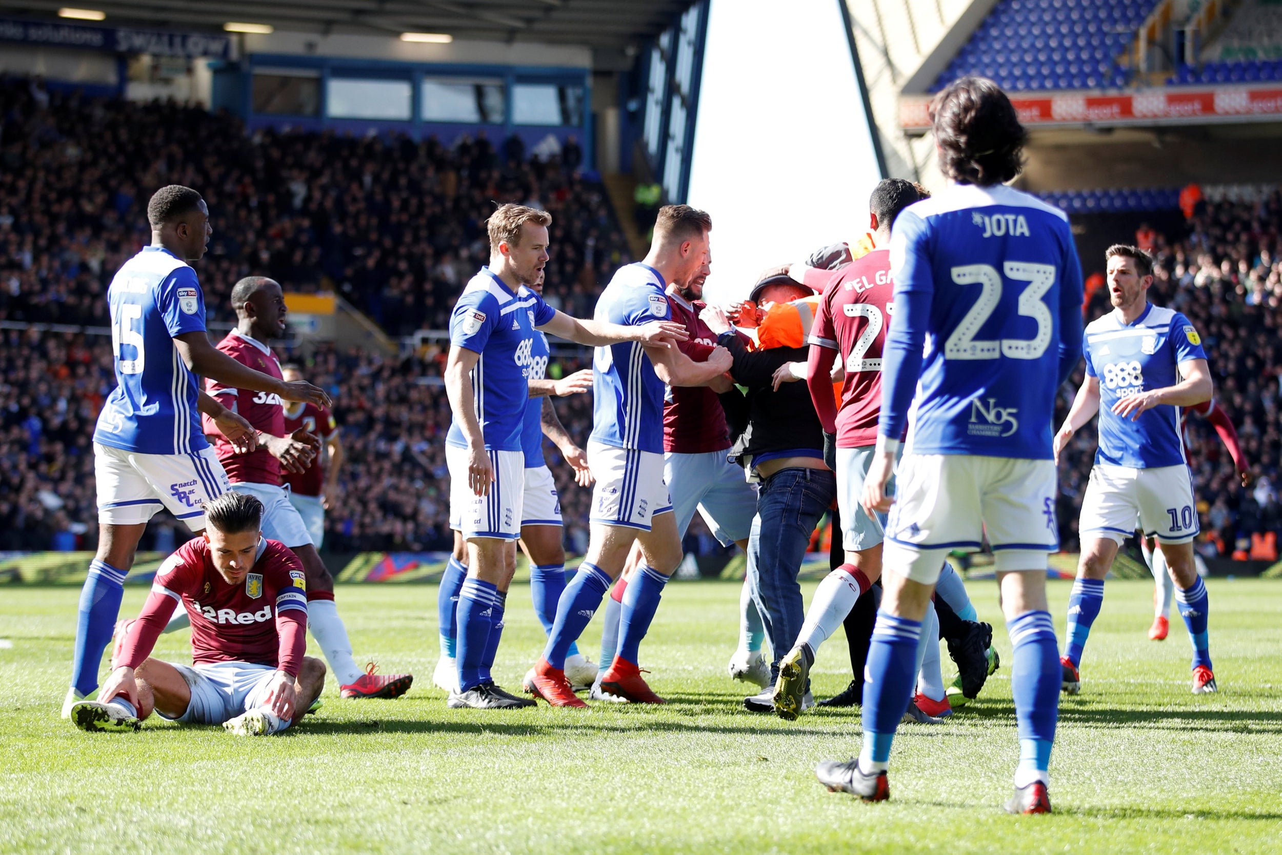 Jack Grealish was punched in the head by a Birmingham City fan